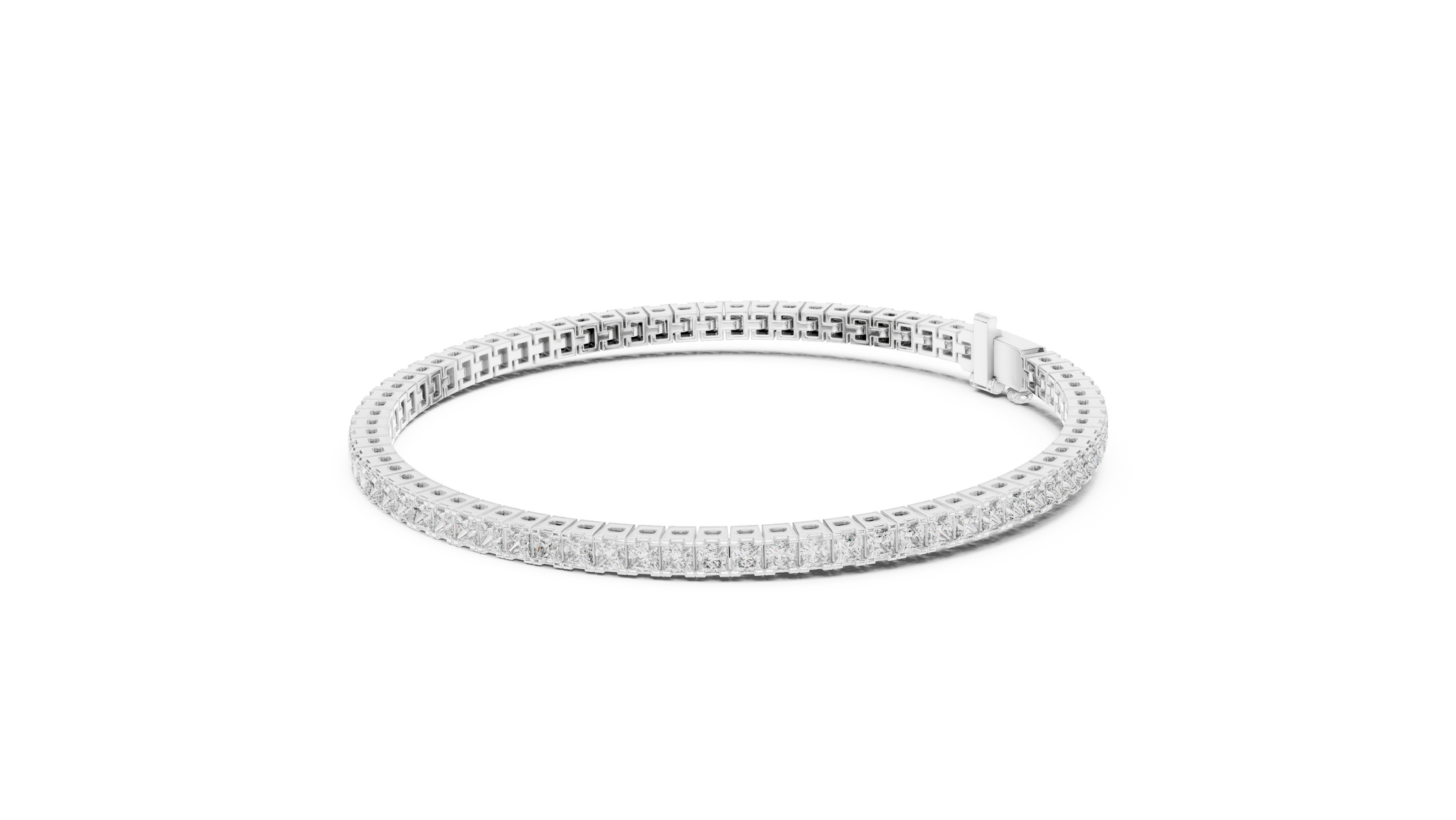 White gold bracelet with clear stones on a white background