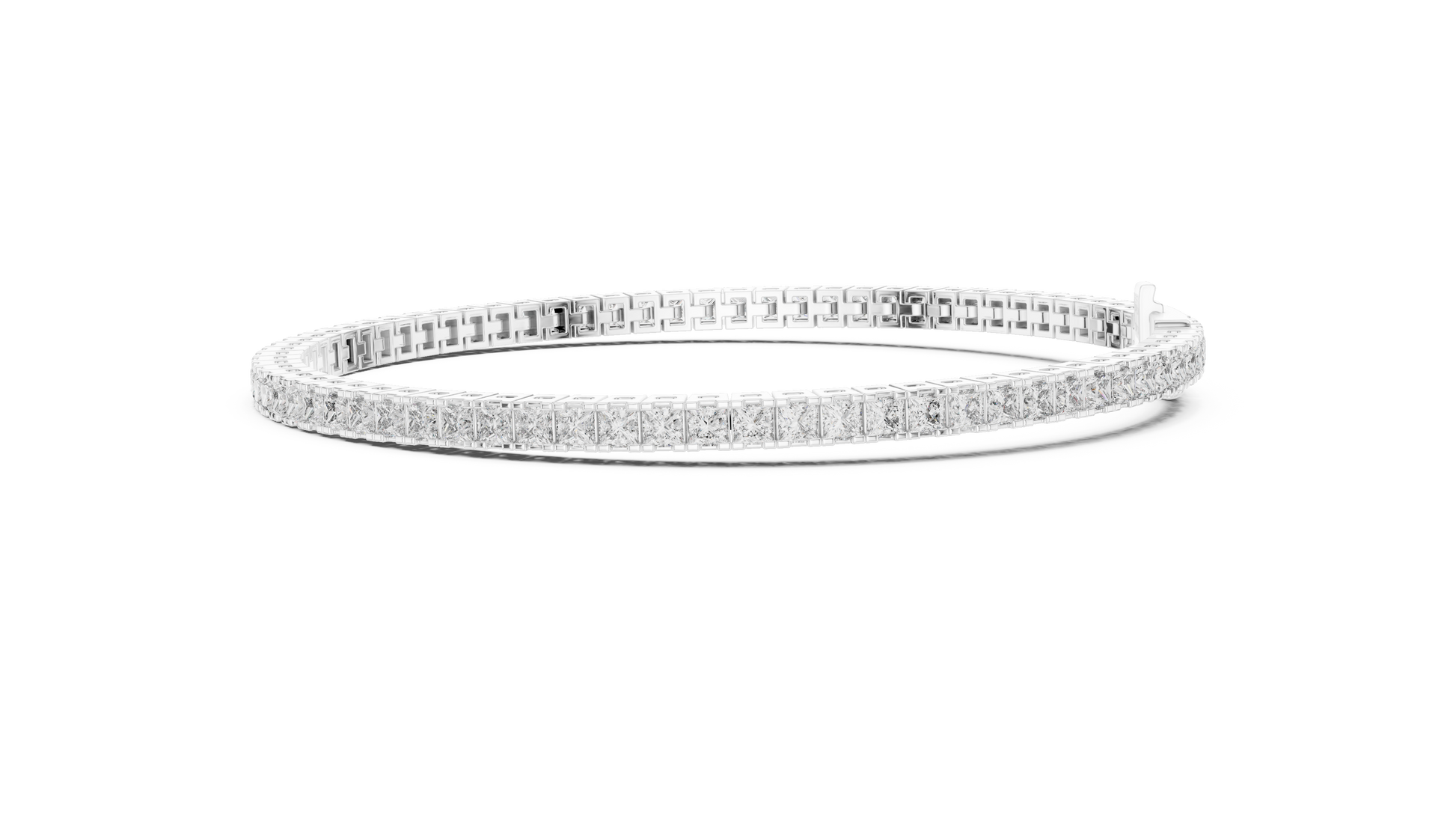 Silver bracelet with small diamonds on a white background