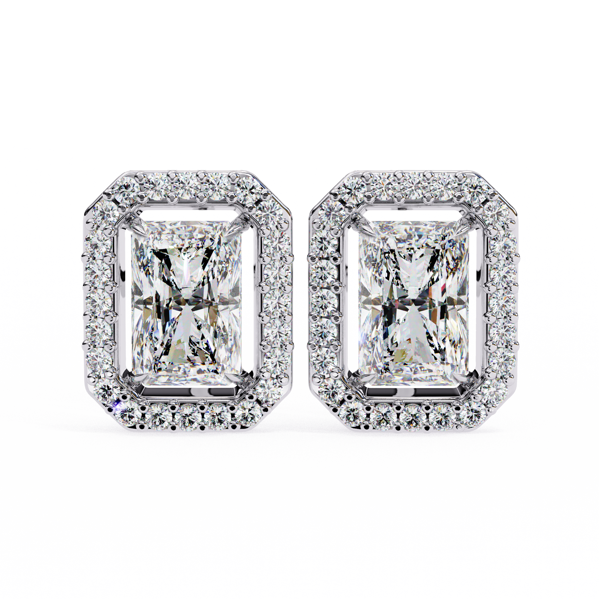 Pair of diamond earrings on a white background