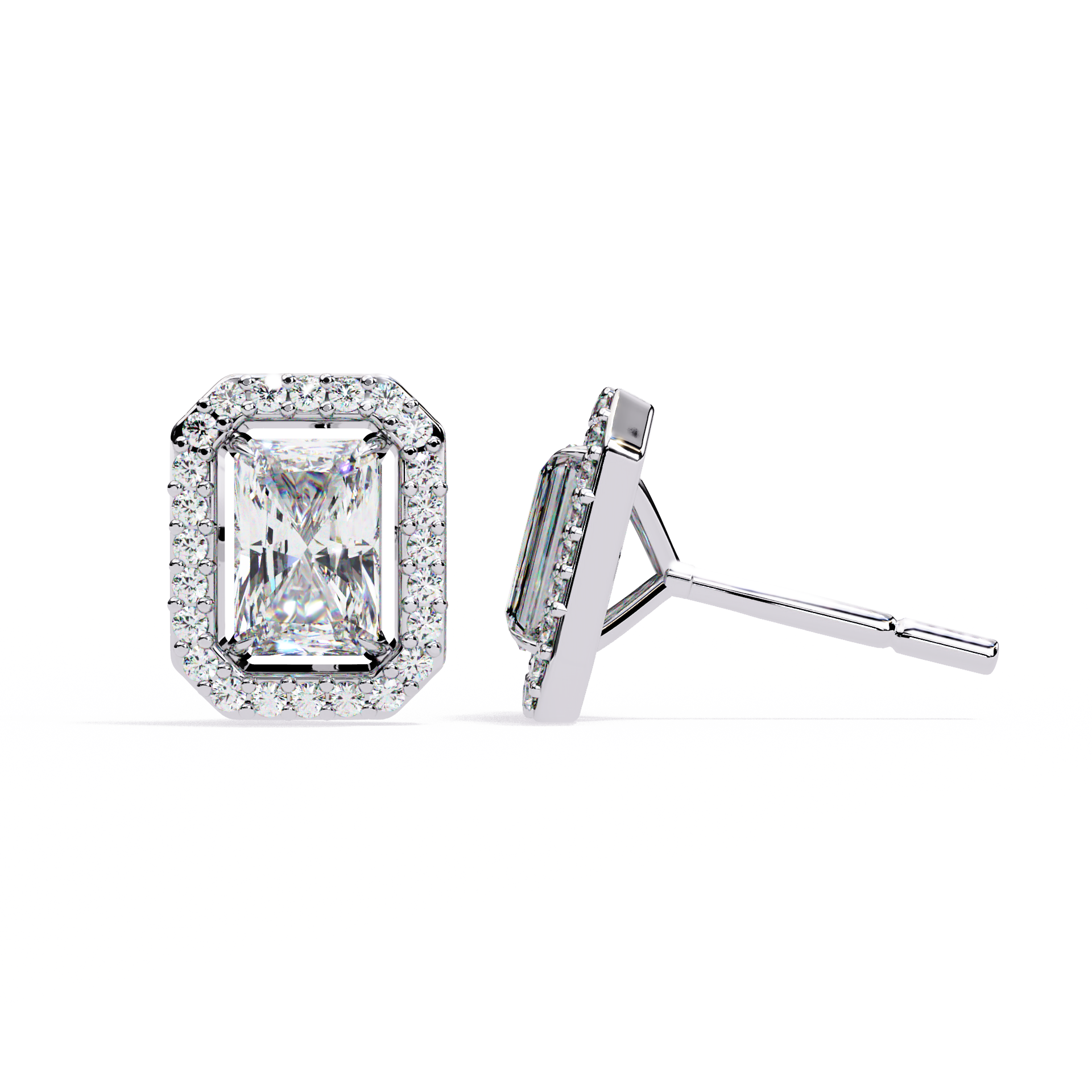 Diamond stud earrings on a white background
