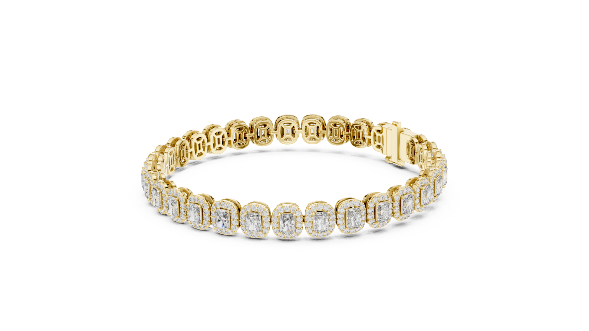 Gold bracelet with diamond accents on a white background