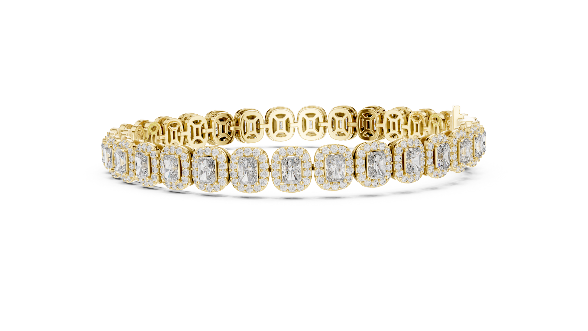 Gold bracelet with diamond accents on a white background