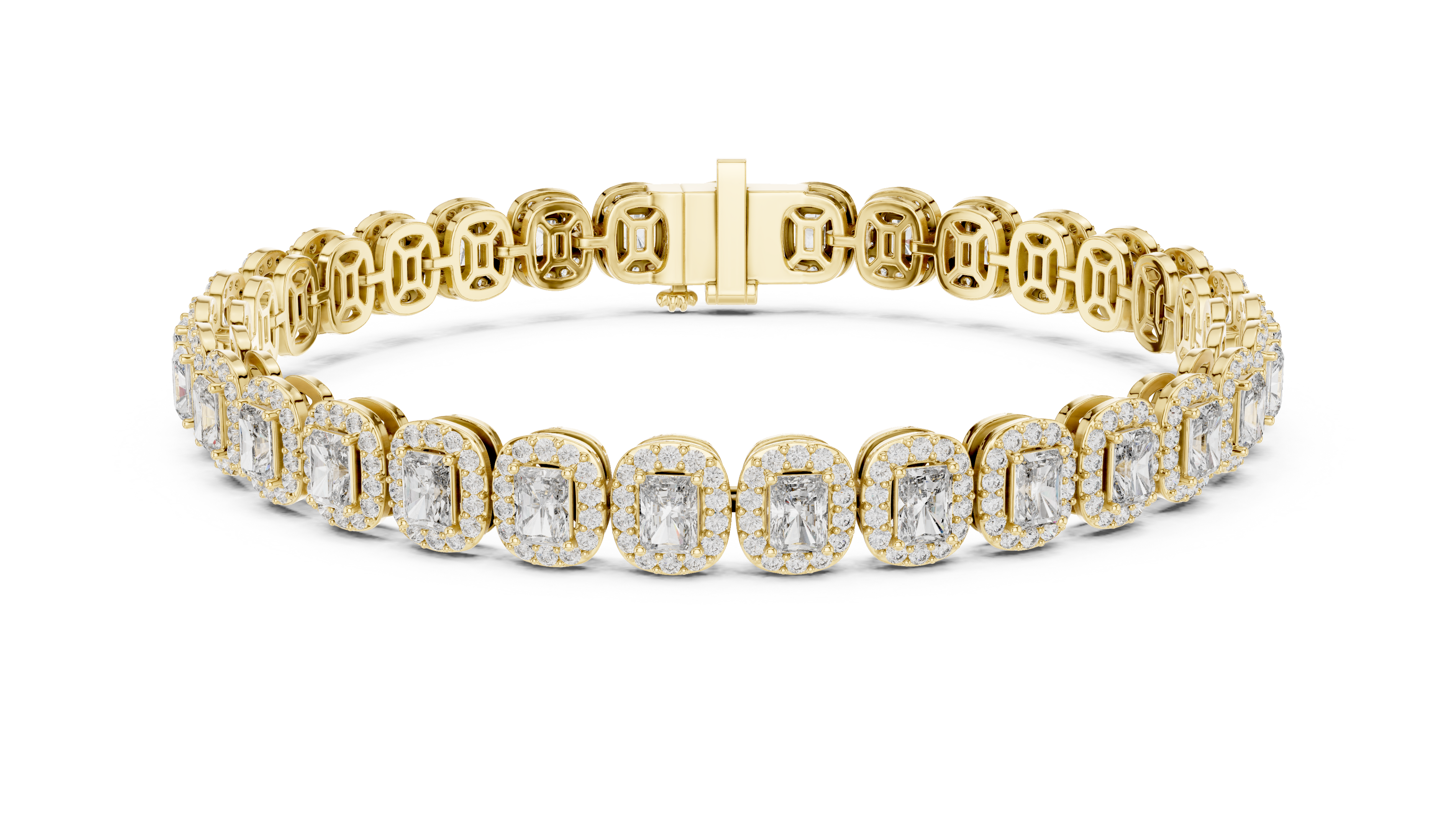 Gold bracelet with diamond accents on a white background