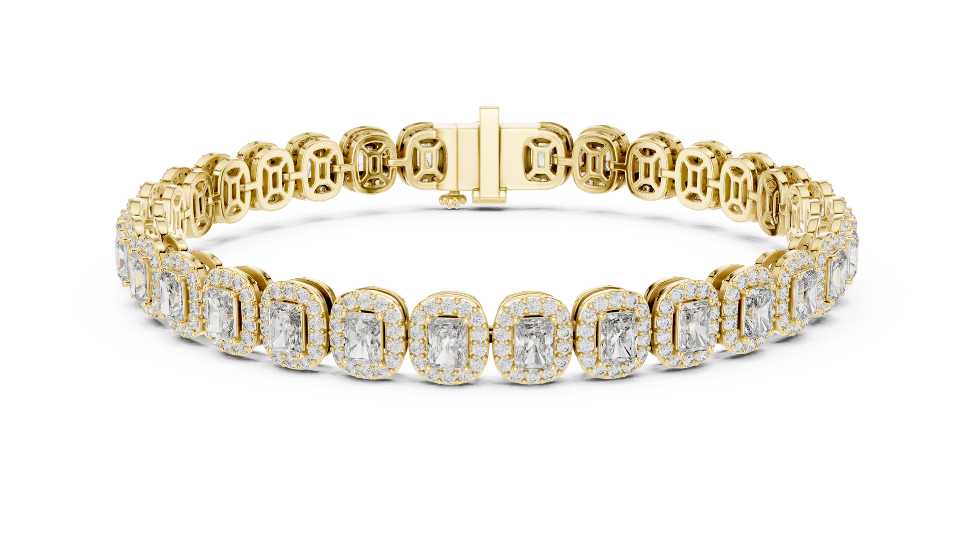 Gold bracelet with diamond accents on a white background