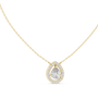 Gold necklace with a teardrop-shaped diamond pendant on a white background