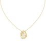 Gold necklace with a teardrop-shaped pendant on a white background