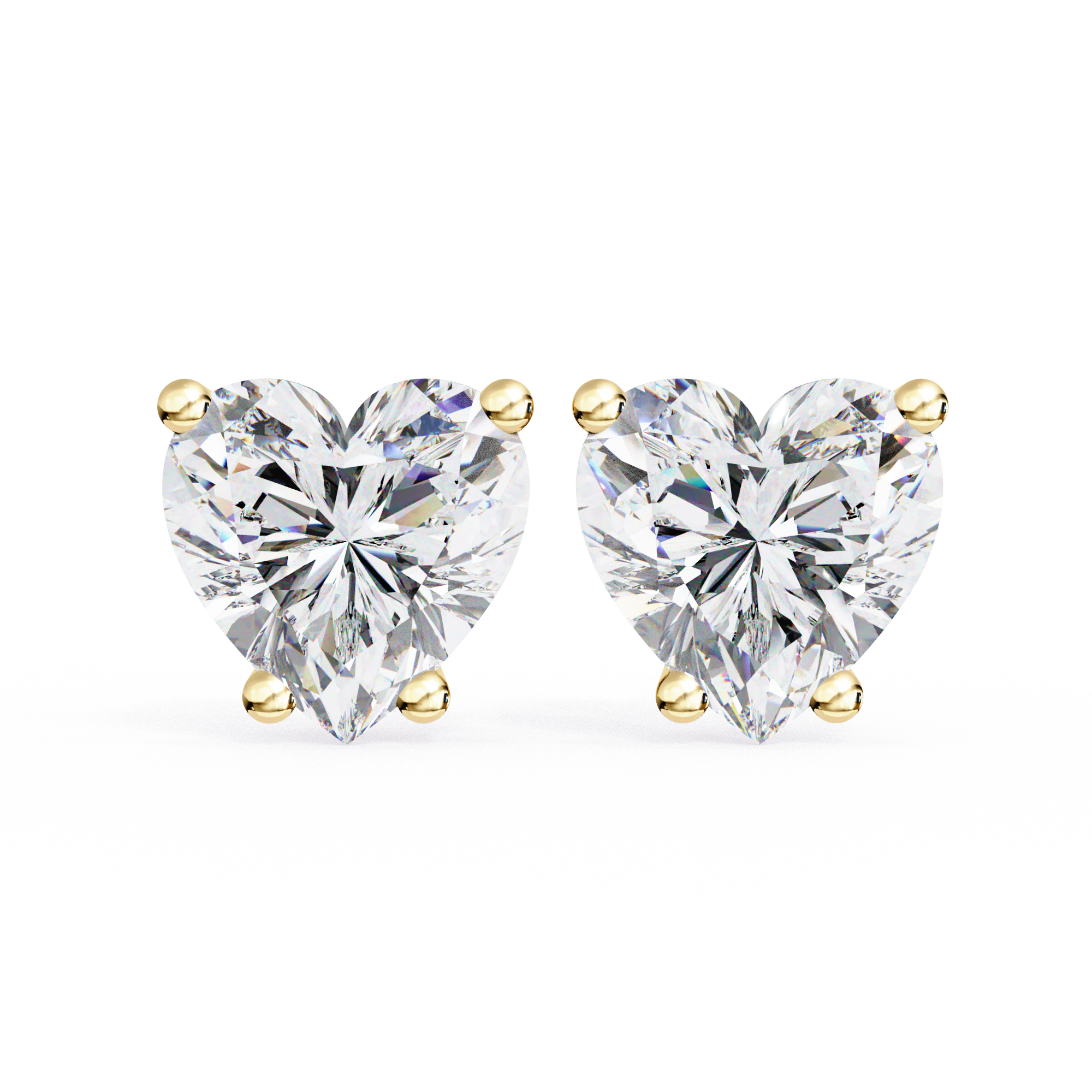 Heart-shaped diamond earrings on a white background
