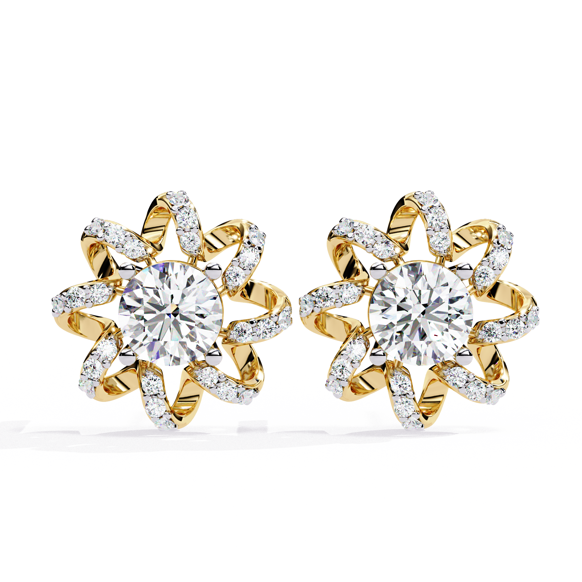 Gold and diamond earrings on a white background