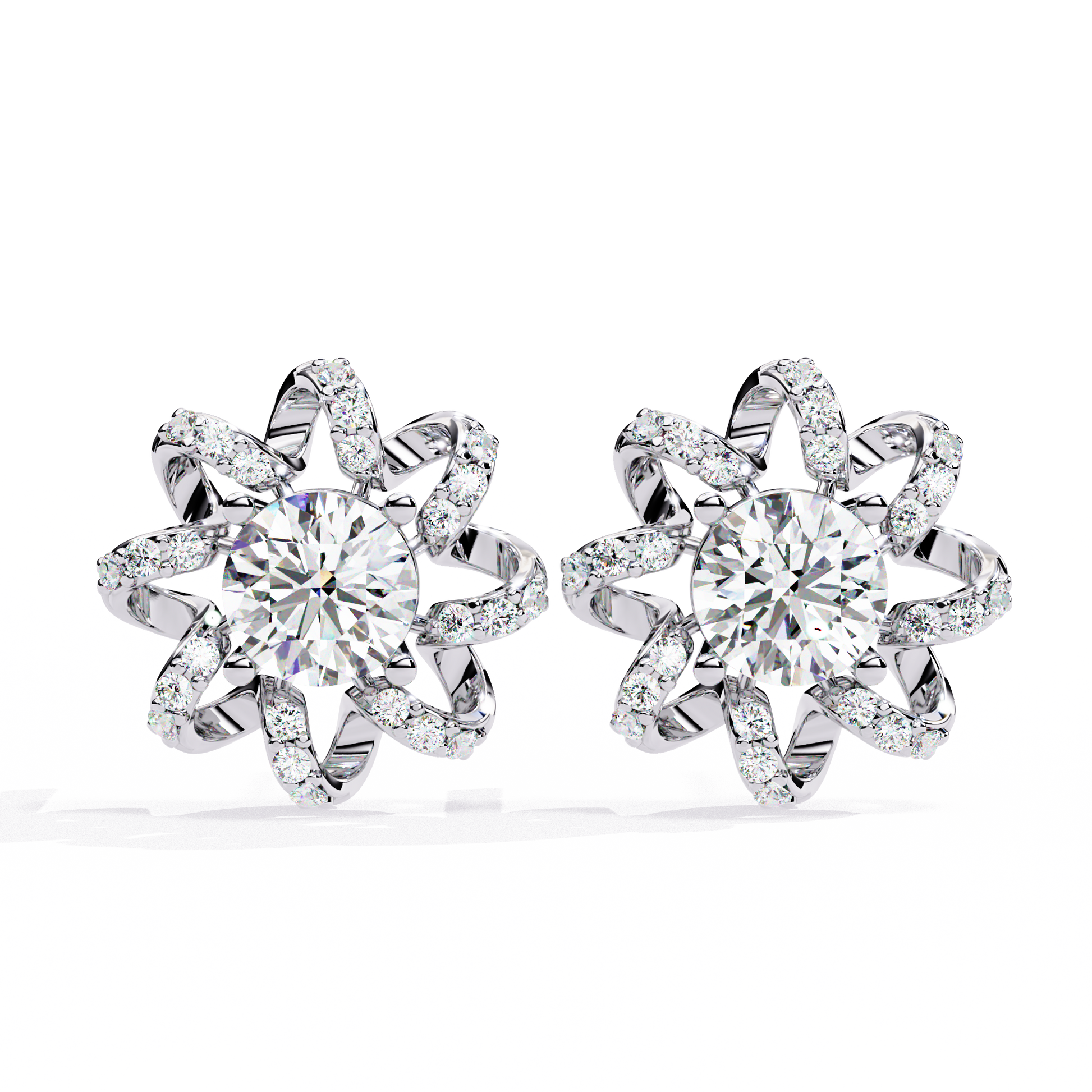Pair of diamond earrings on a white background