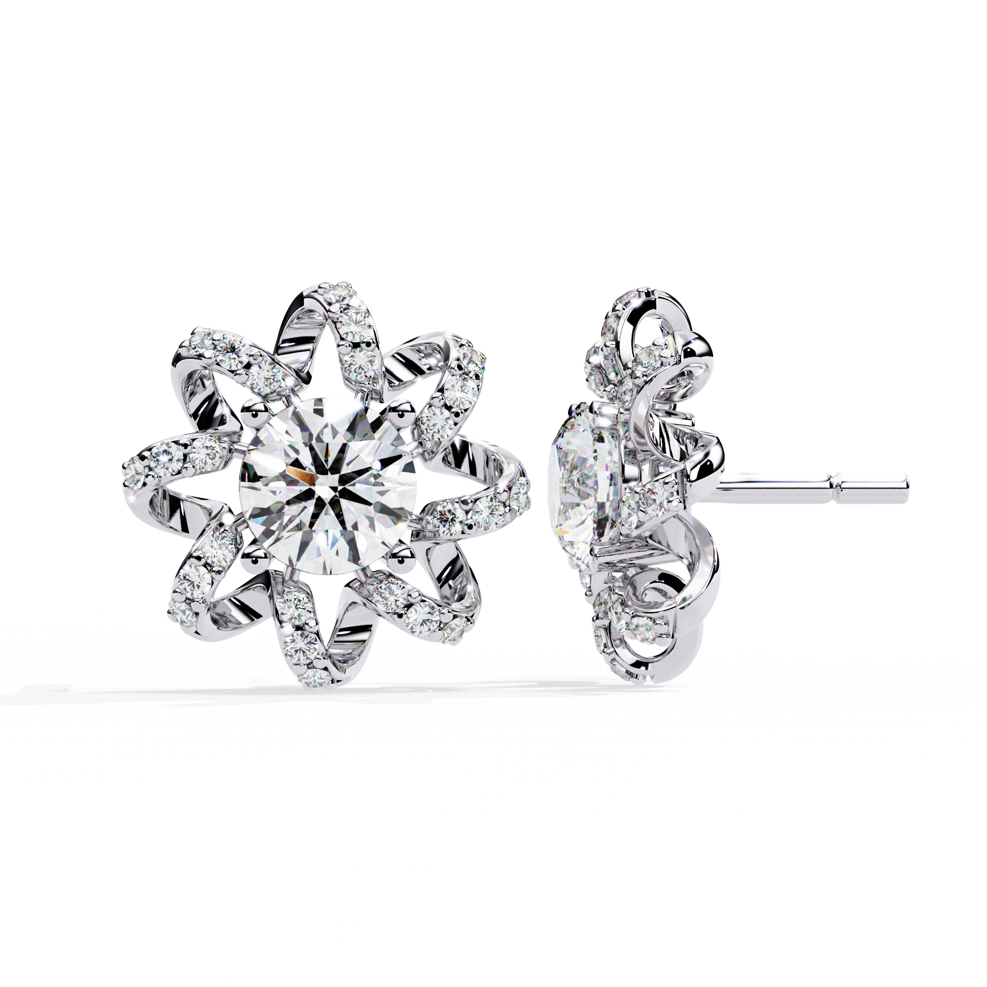 Diamond earrings on a white background