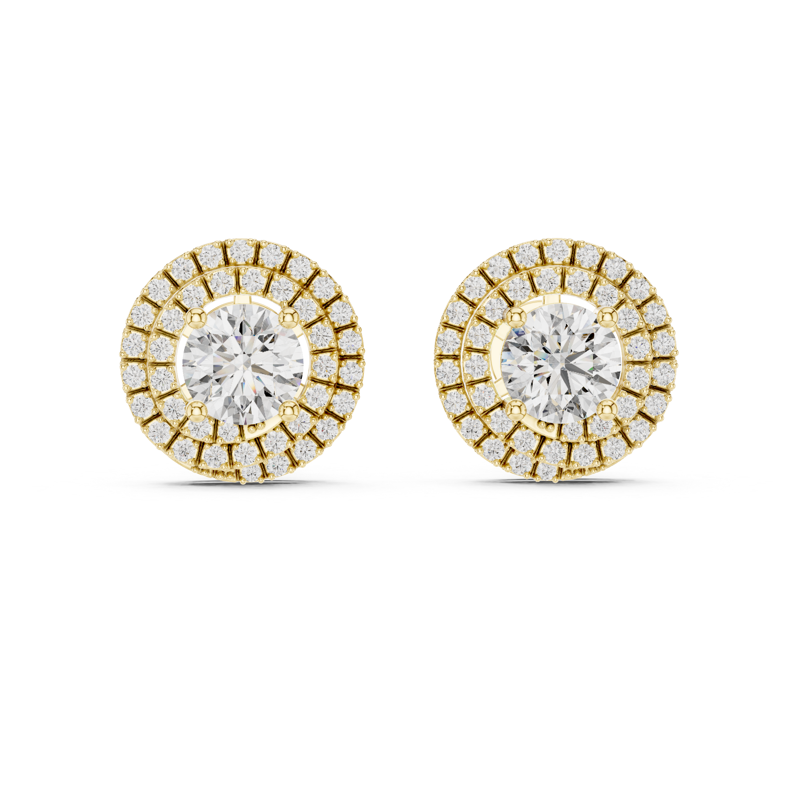 Gold and diamond earrings on a white background
