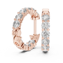 Rose gold hoop earrings with diamonds on a white background