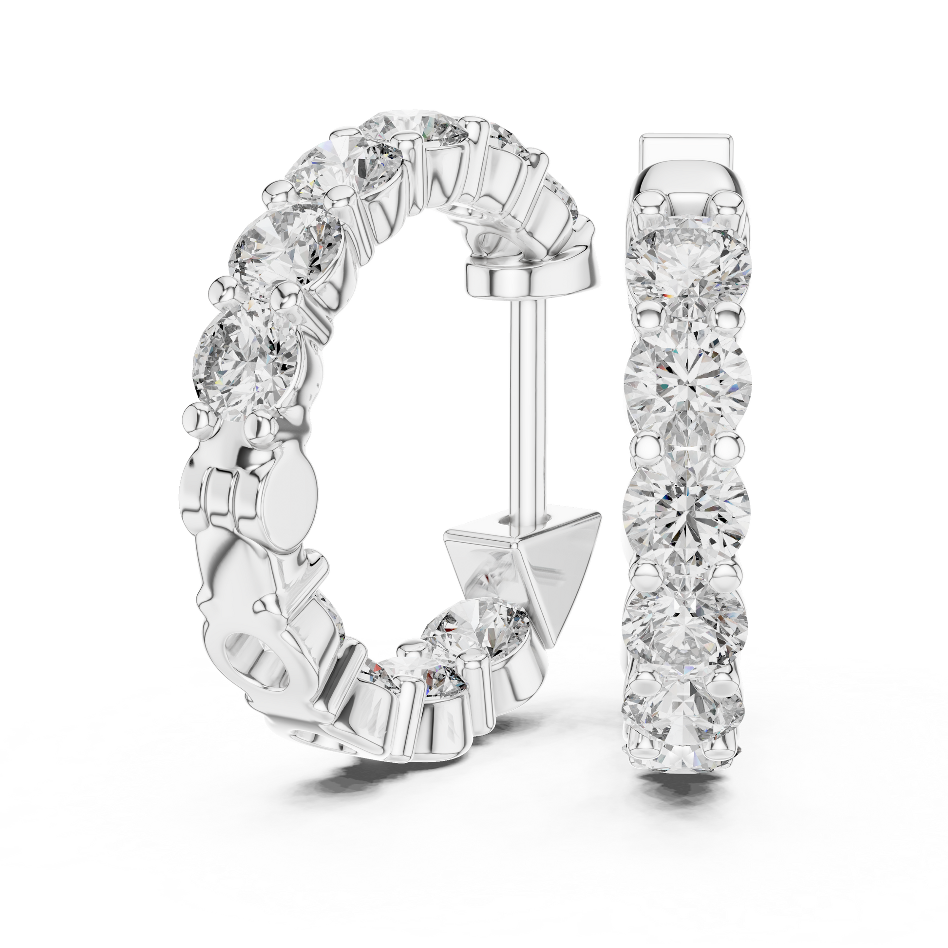Diamond hoop earrings on a white background