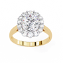 Features a brilliant Round Diamond centre framed by an oversized halo of shimmering accent diamonds