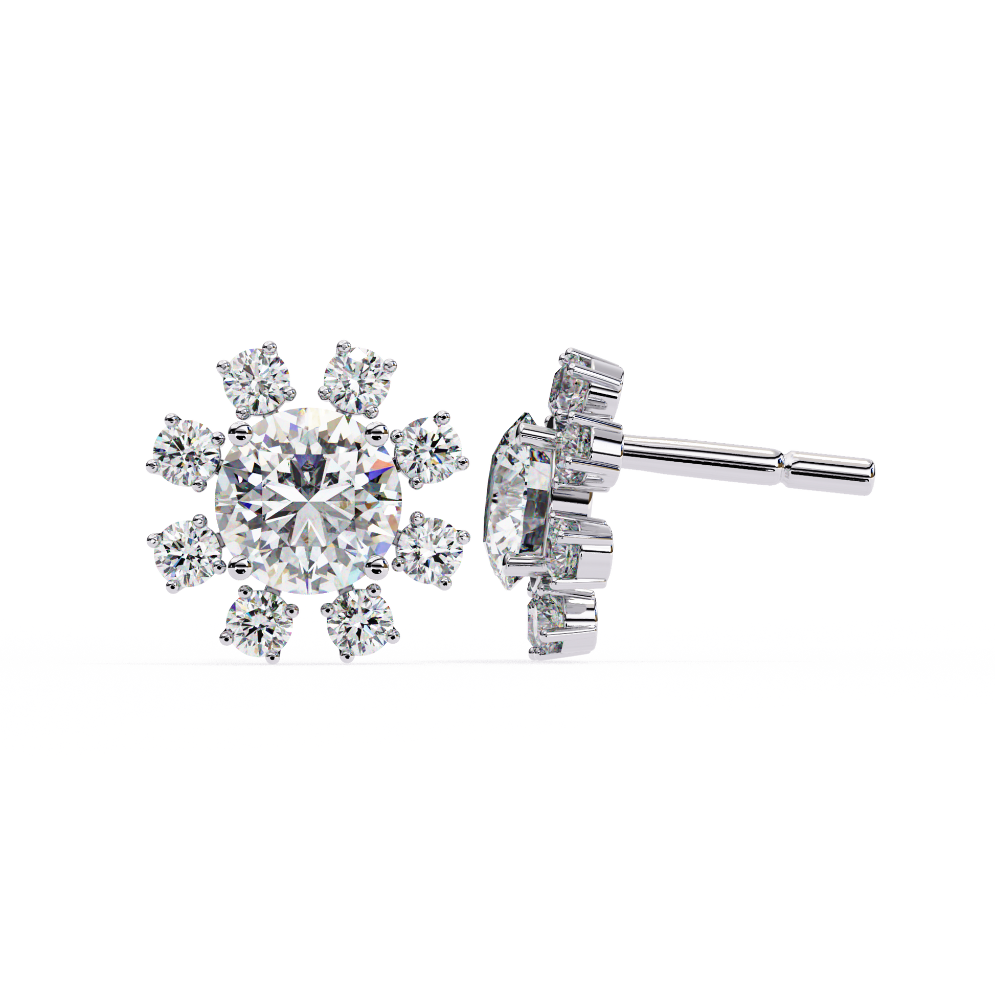 Snowflake-shaped silver earrings on a white background
