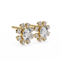 Pair of snowflake-shaped diamond earrings on a white background