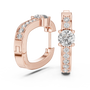 Rose gold hoop earrings with diamond accents on a white background