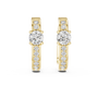 Gold earrings with diamond accents on a white background