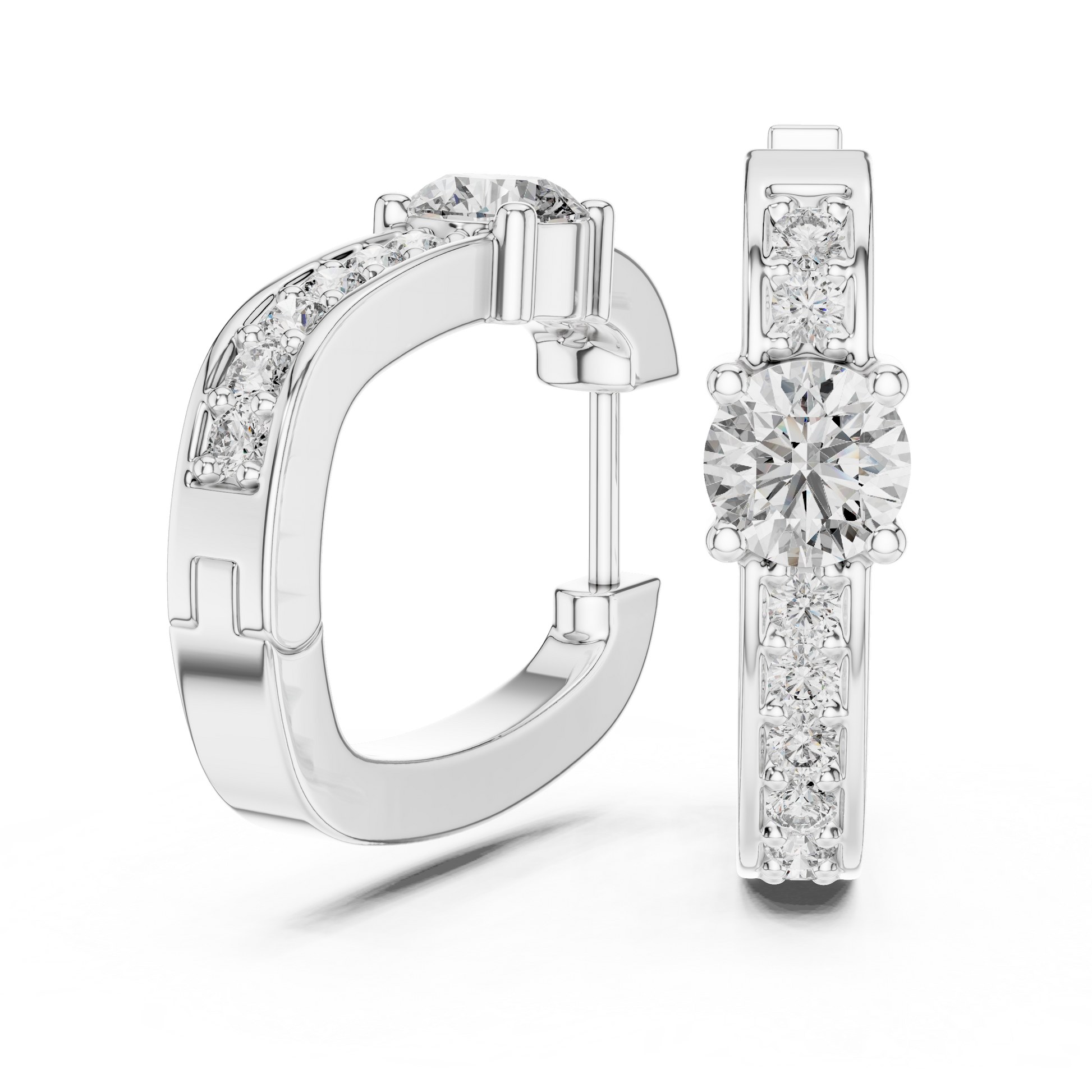 Diamond hoop earrings on a white background