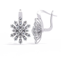 Silver snowflake-shaped earrings on a white background