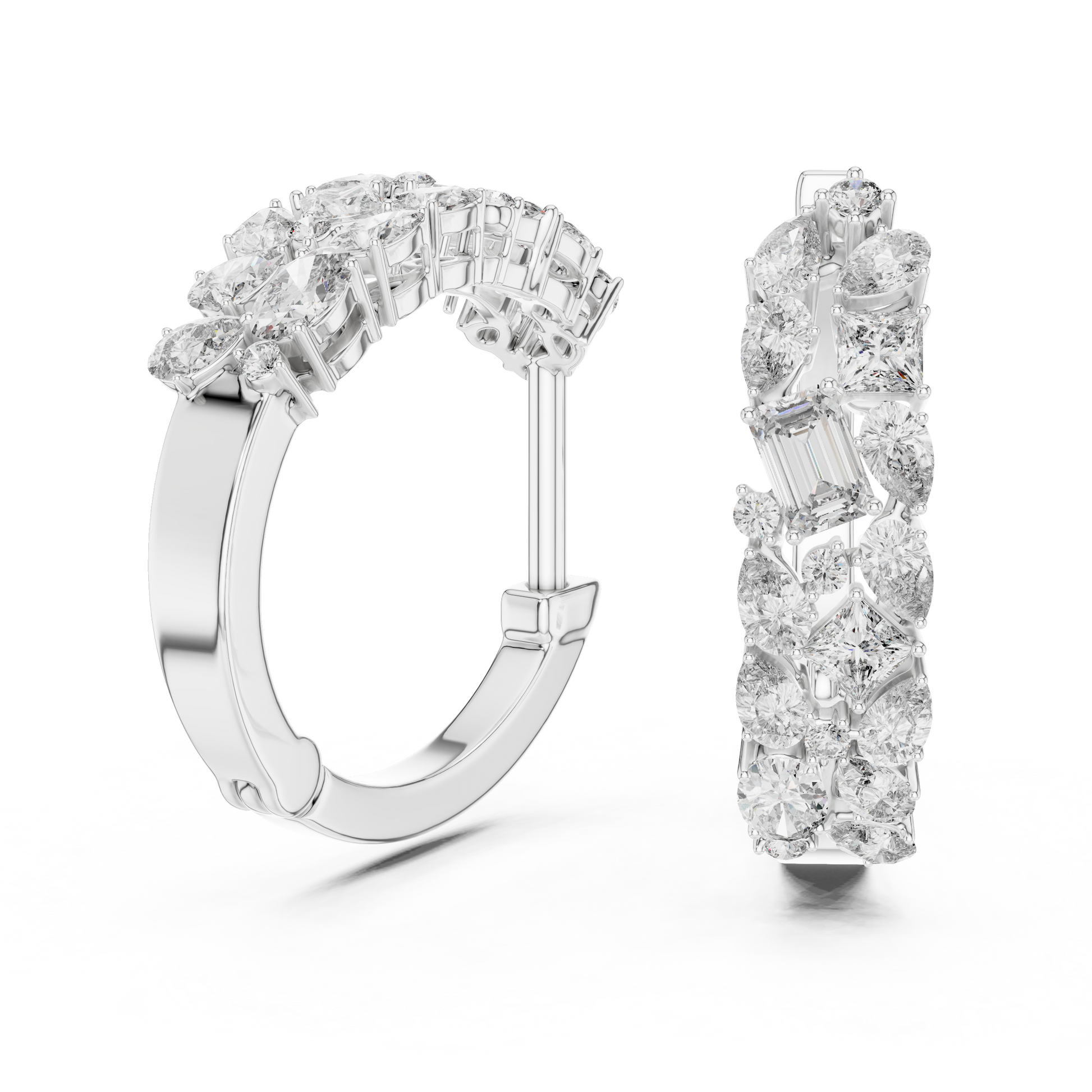 Diamond hoop earrings on a white background
