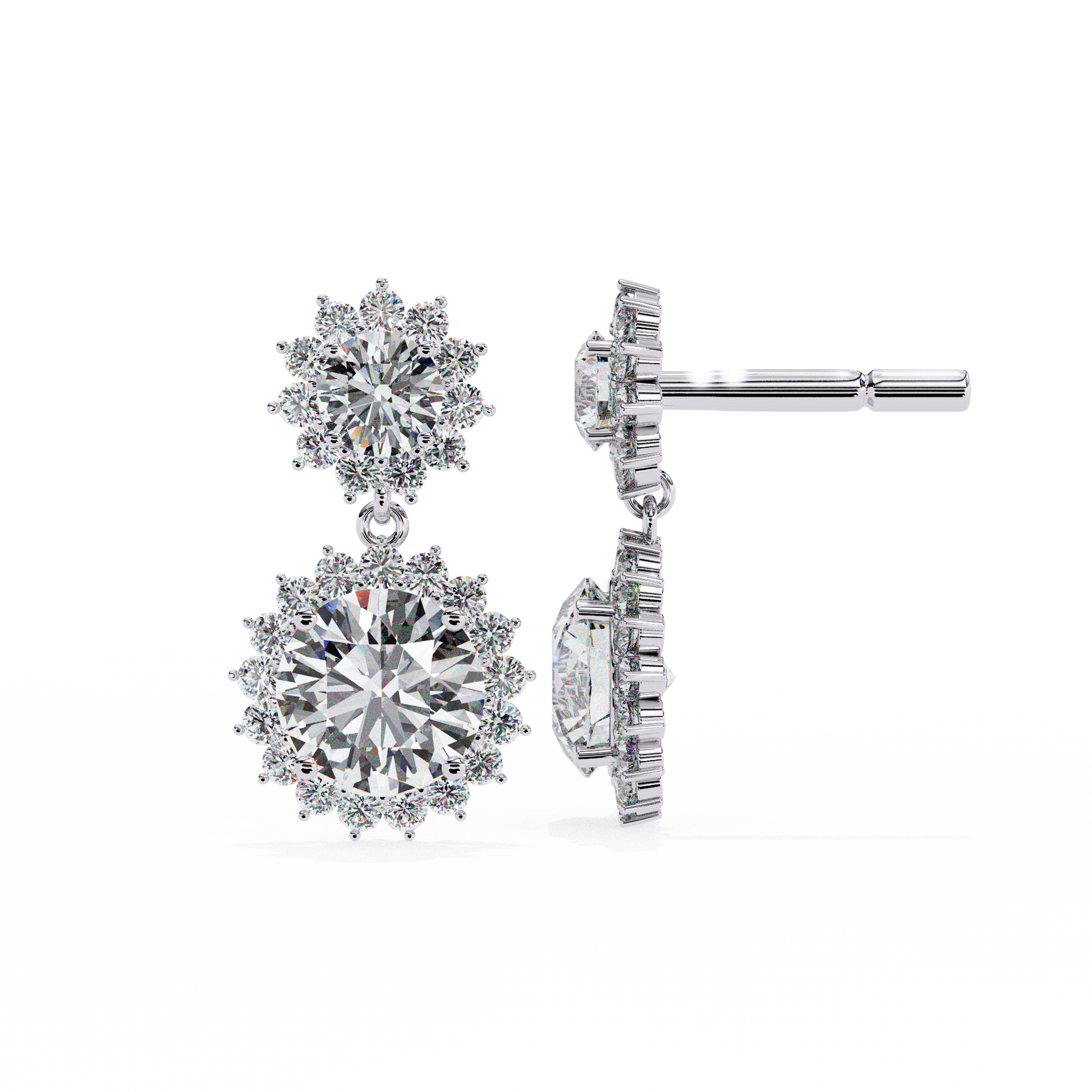 Diamond earrings on a white background