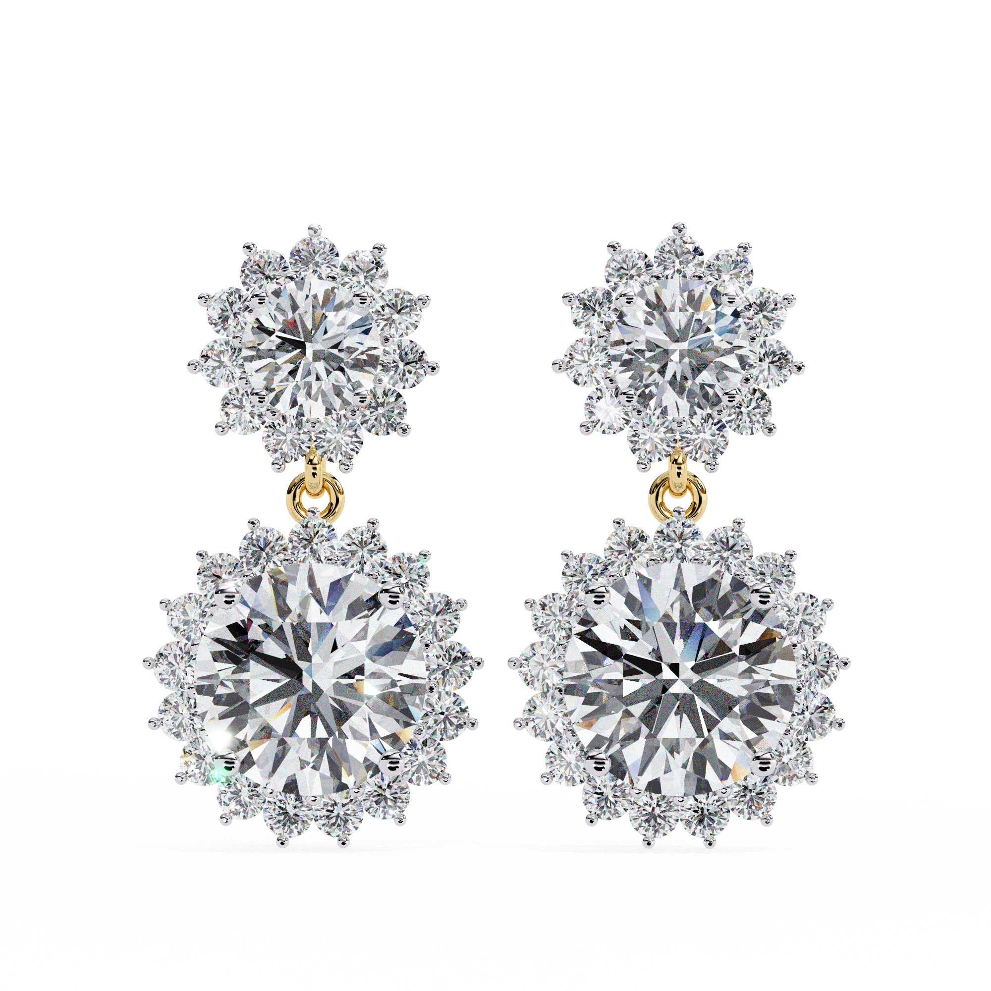 Pair of diamond earrings on a white background