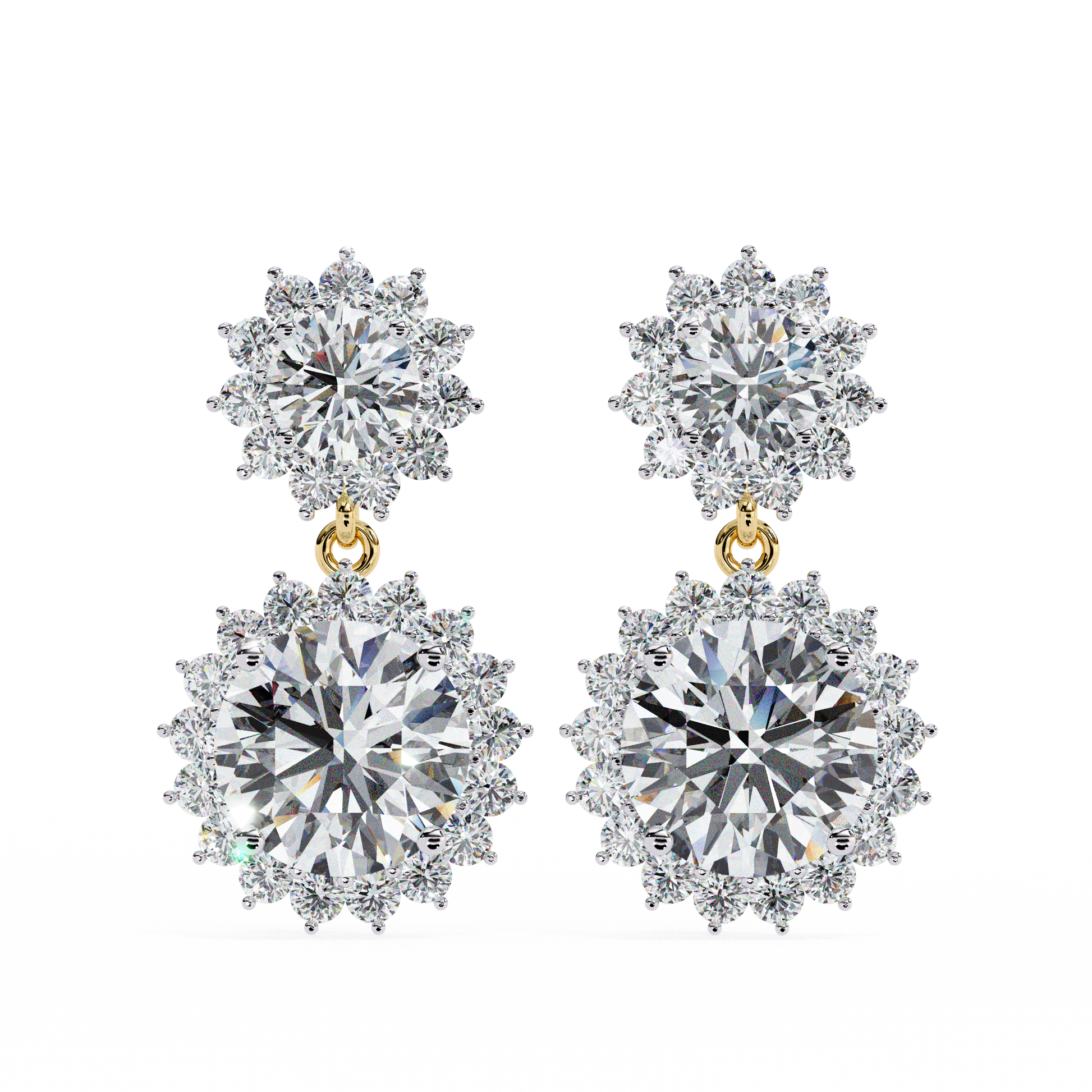 Pair of diamond earrings on a white background