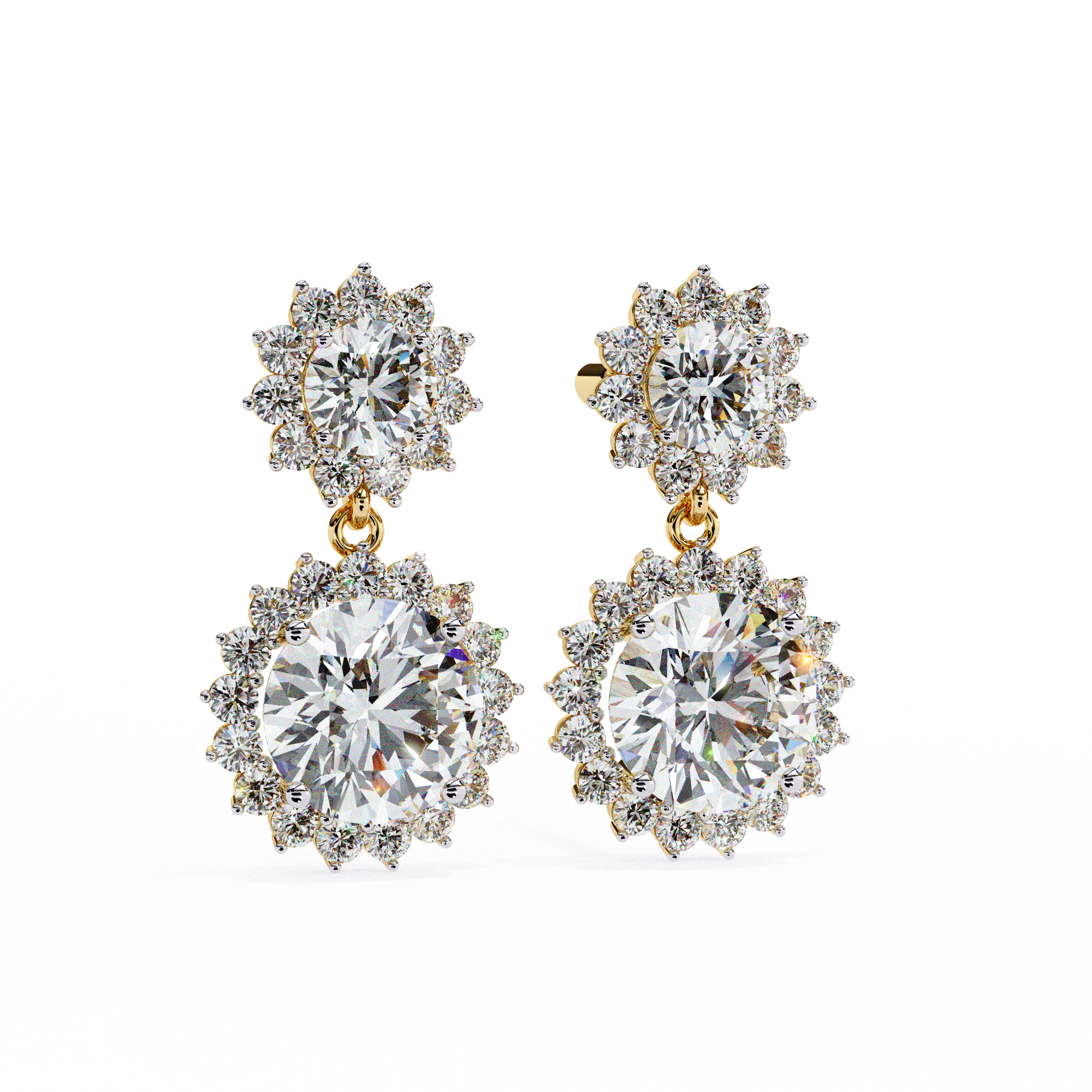 Pair of diamond earrings on a white background
