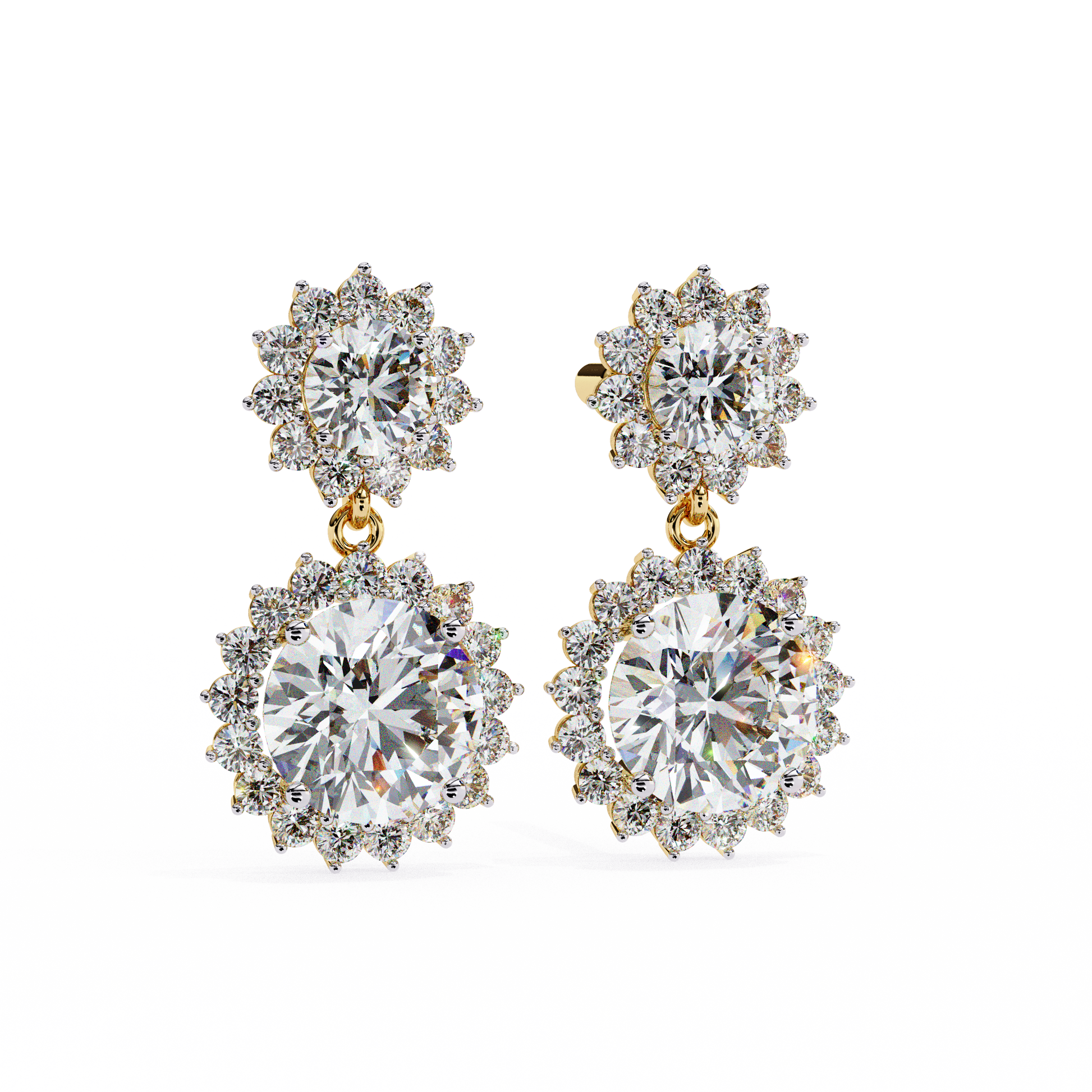 Pair of diamond earrings on a white background