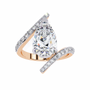 ring features a magnificent Pear diamond held within a sophisticated spiral-esque bypass band