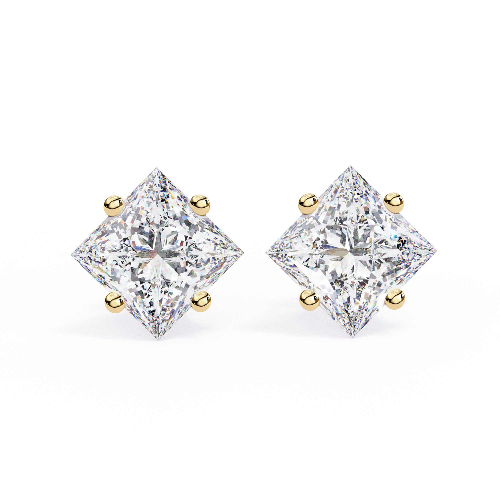 Pair of diamond stud earrings on a white background