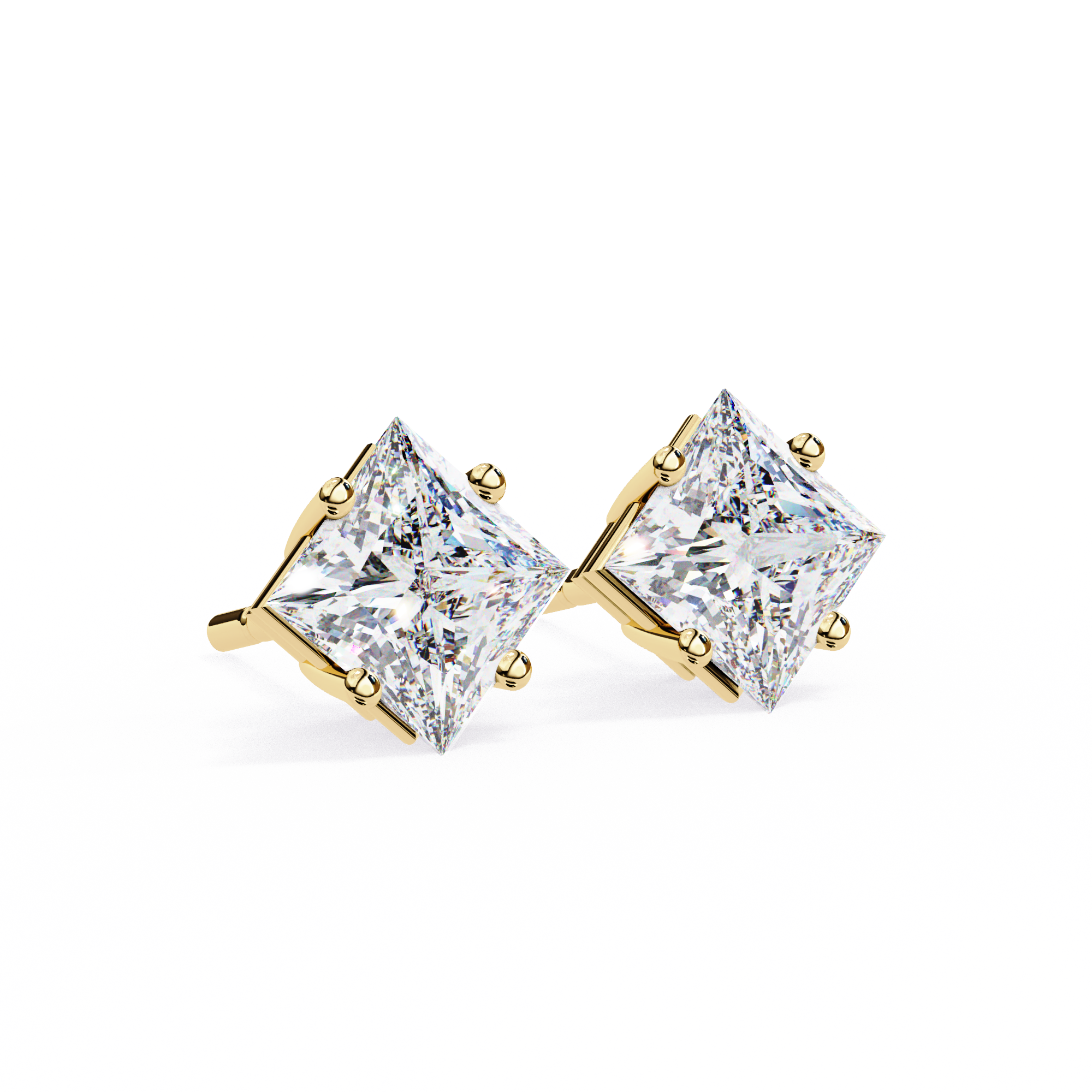 Pair of diamond stud earrings on a white background