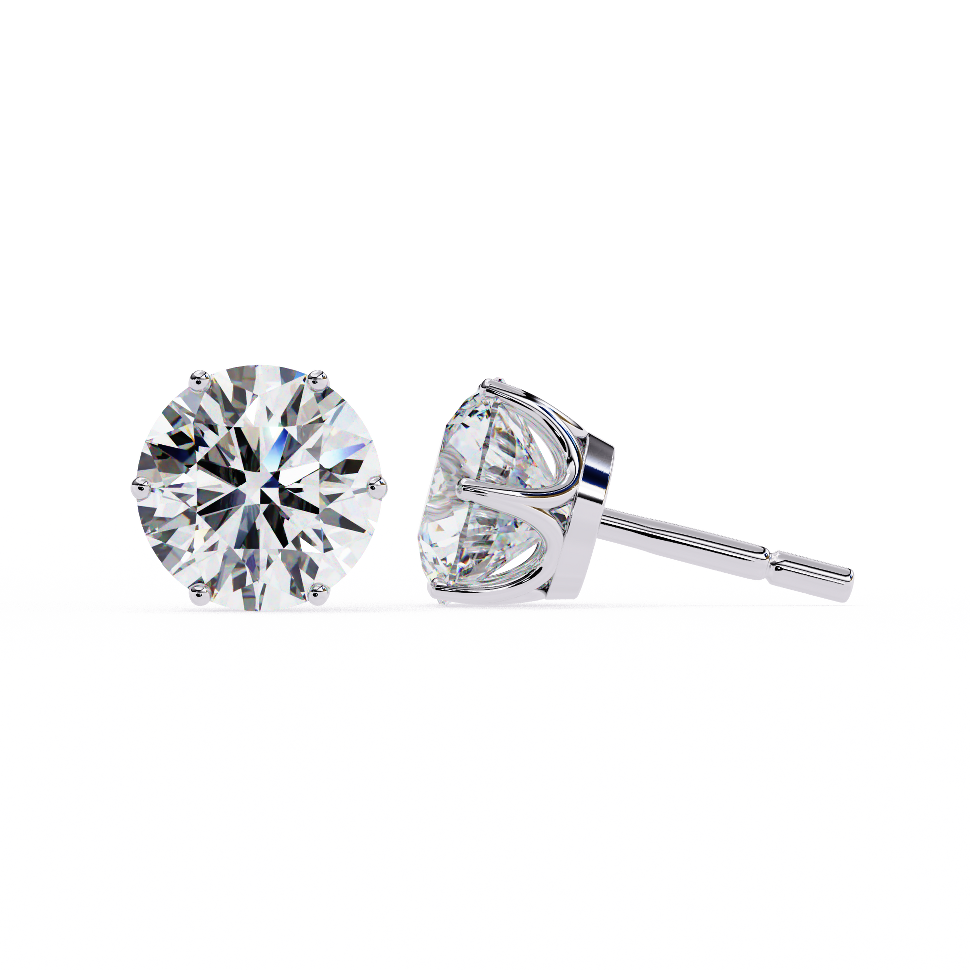 Pair of diamond stud earrings on a white background