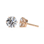 Rose gold stud earrings with clear diamonds on a white background