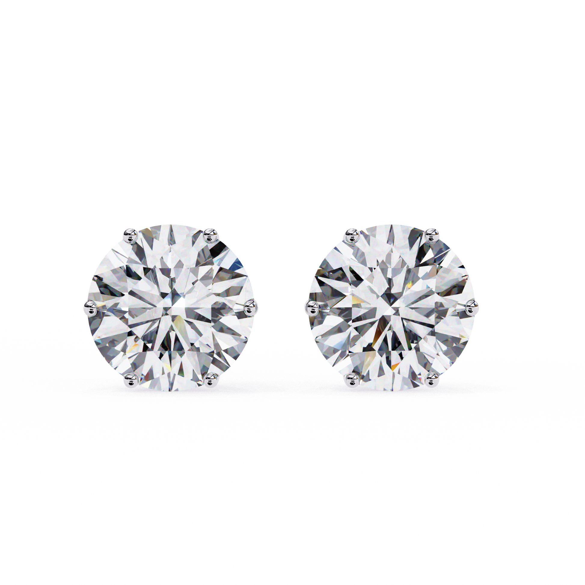Pair of round cut diamond stud earrings on a white background