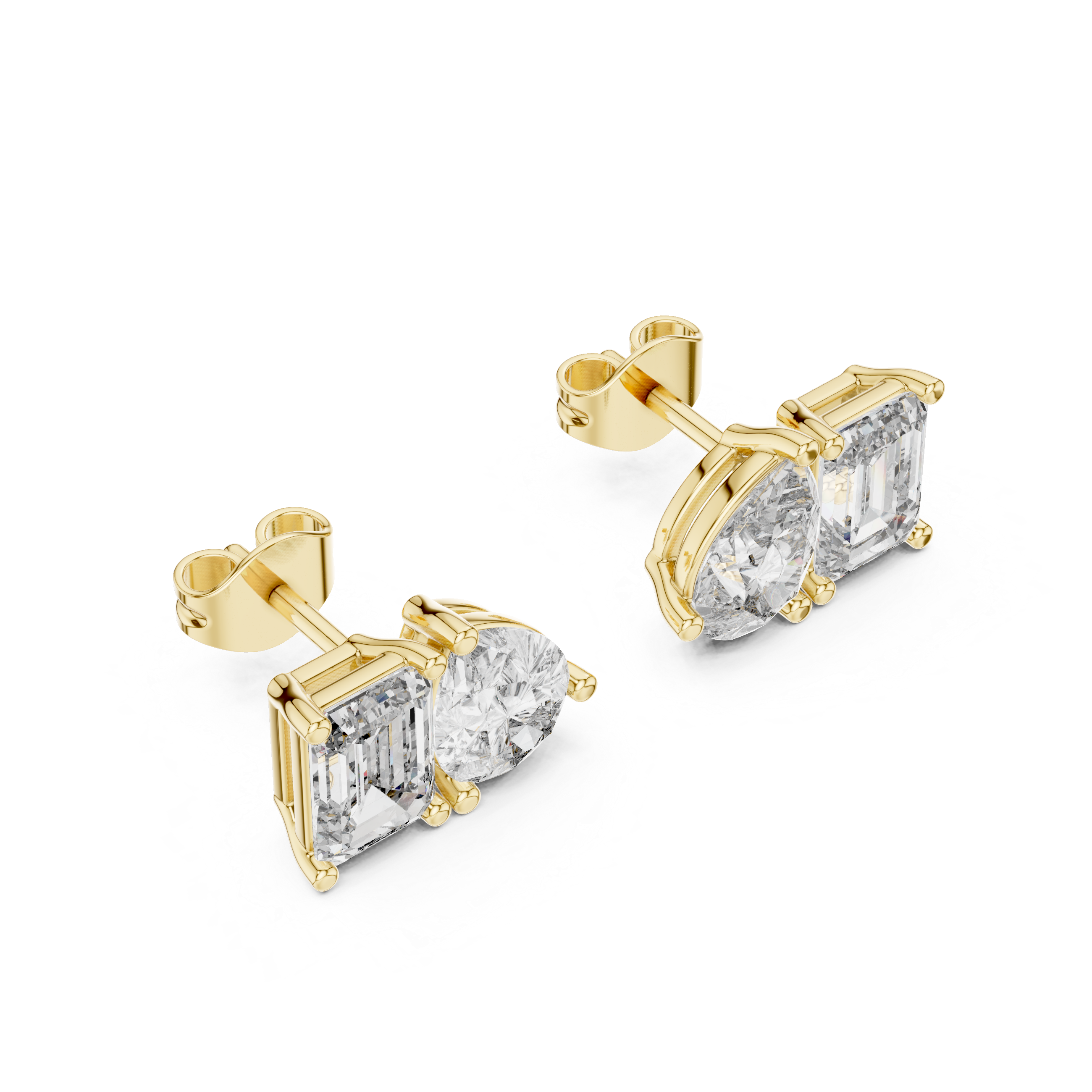 Pair of diamond earrings on a white background