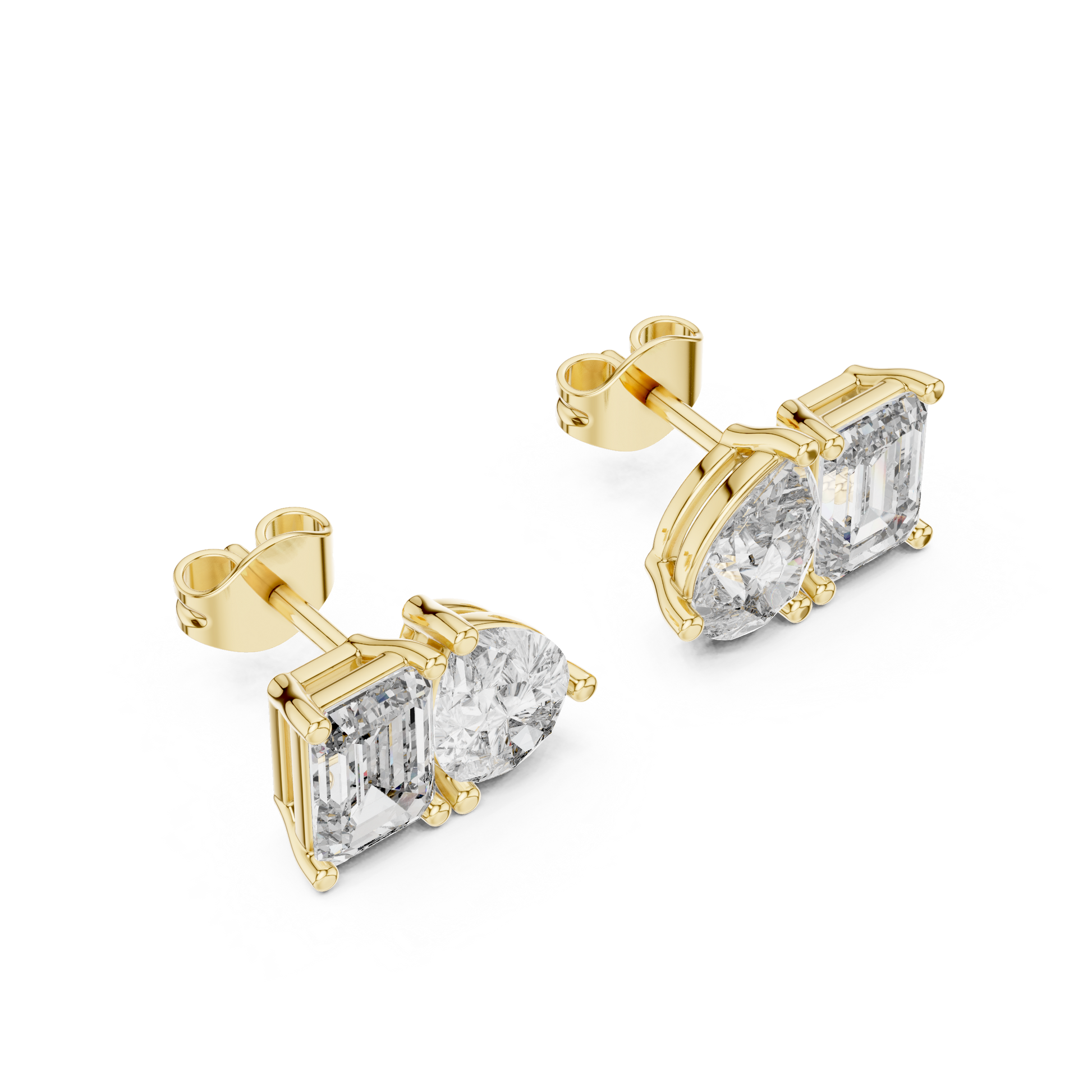 Pair of diamond earrings on a white background