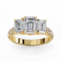 ring showcases a substantial Emerald-cut solitaire flanked by two perfectly matched emerald-cut side stones