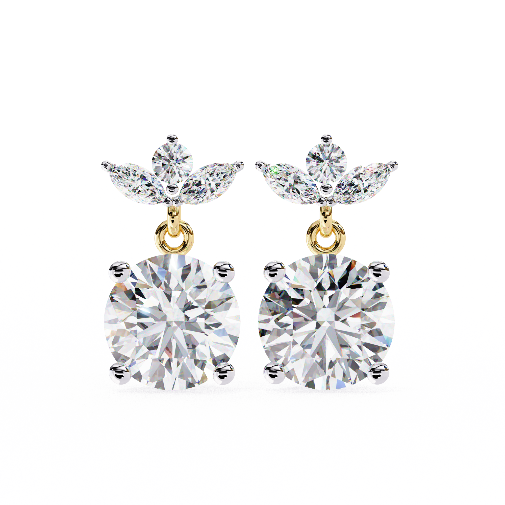 Pair of diamond earrings on a white background