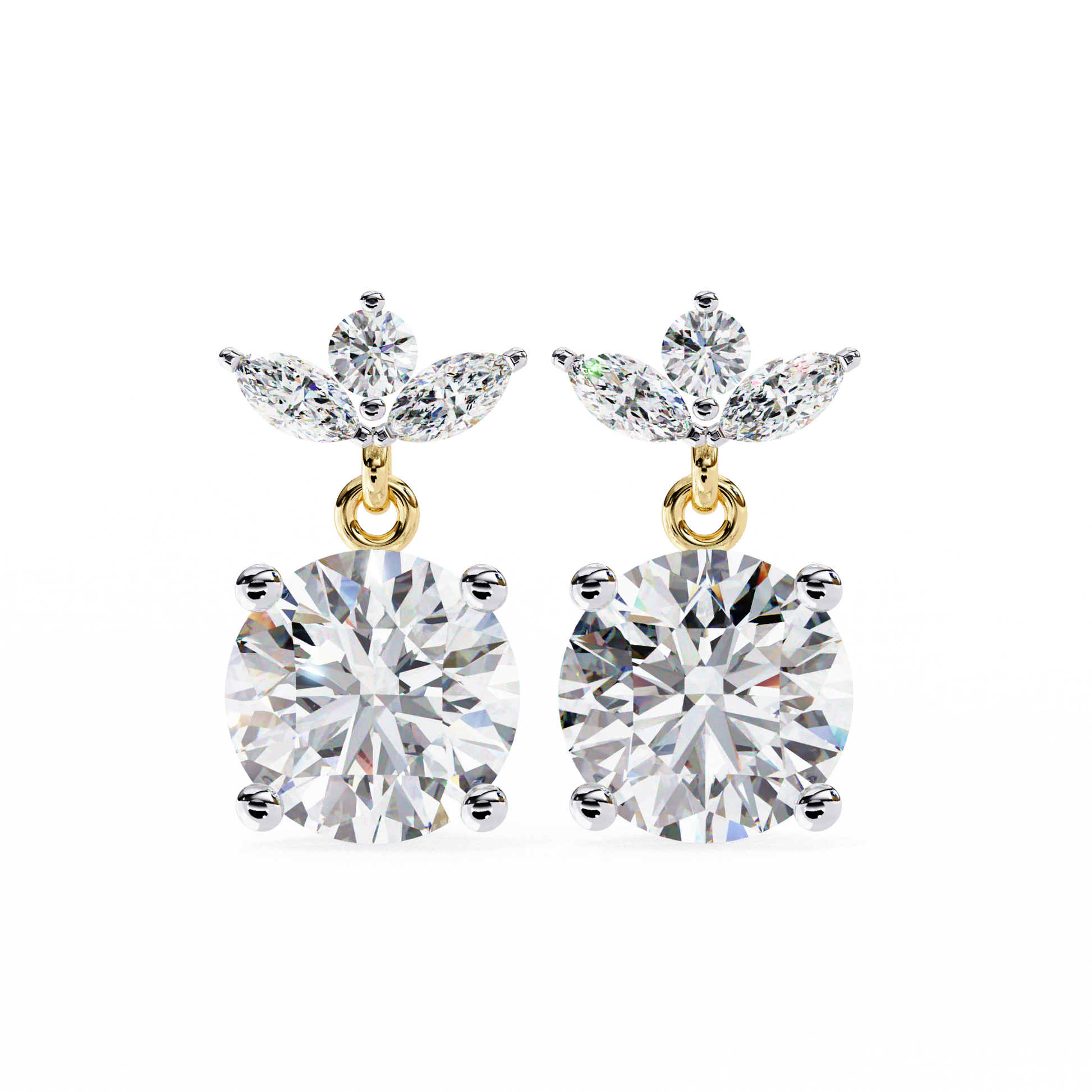 Pair of diamond earrings on a white background