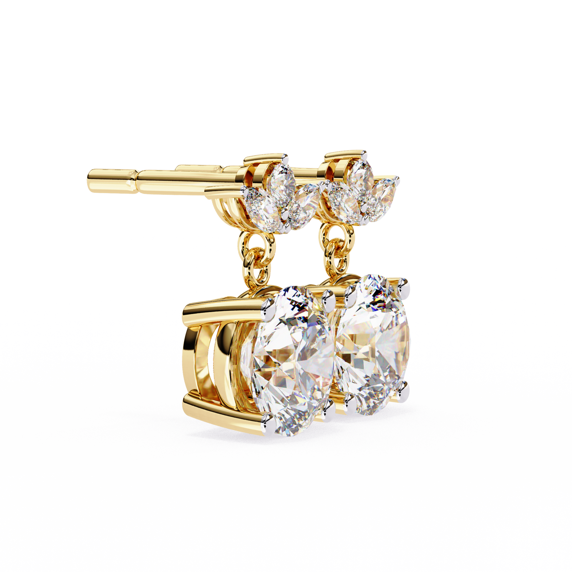 Pair of diamond earrings on a white background