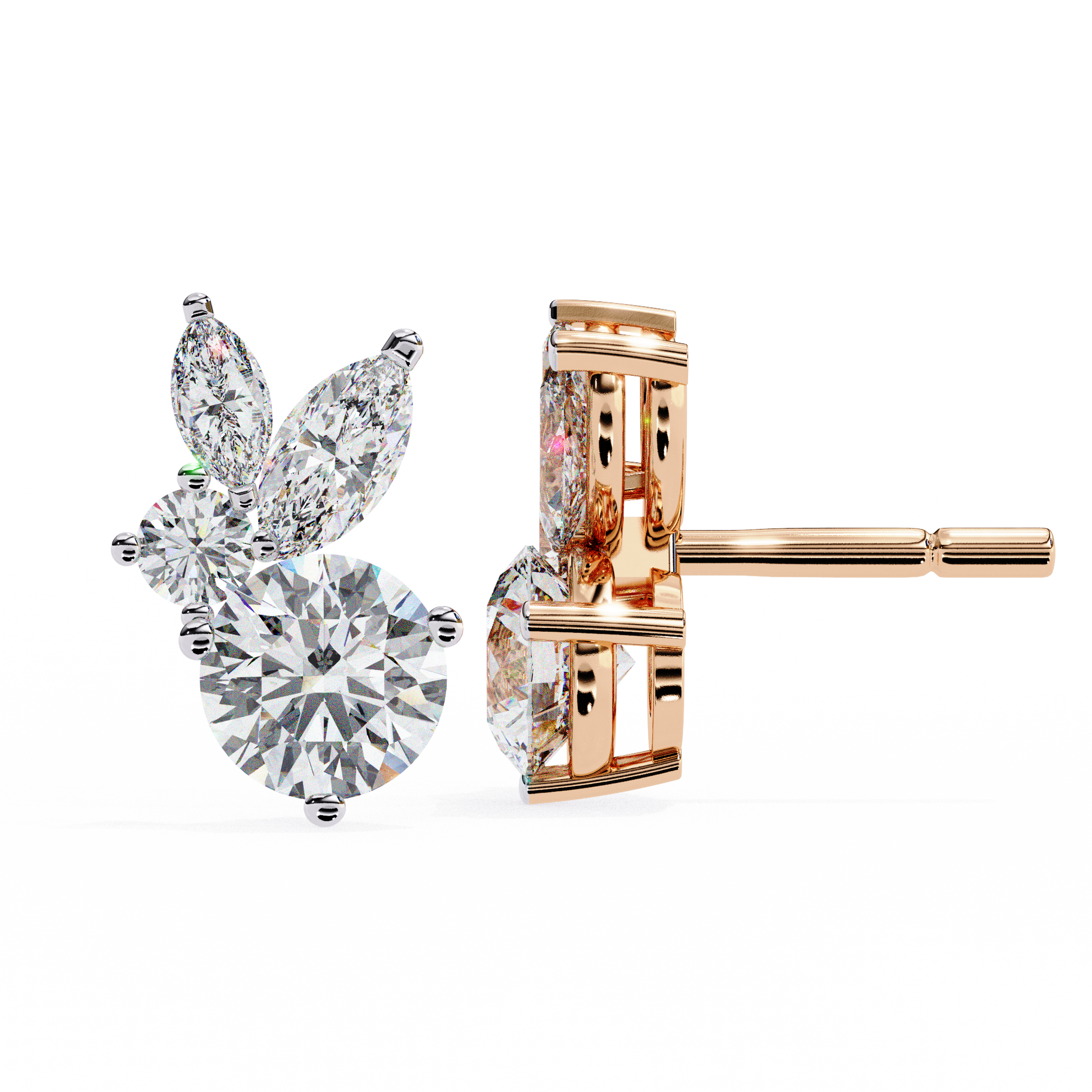 Pair of diamond earrings on a white background