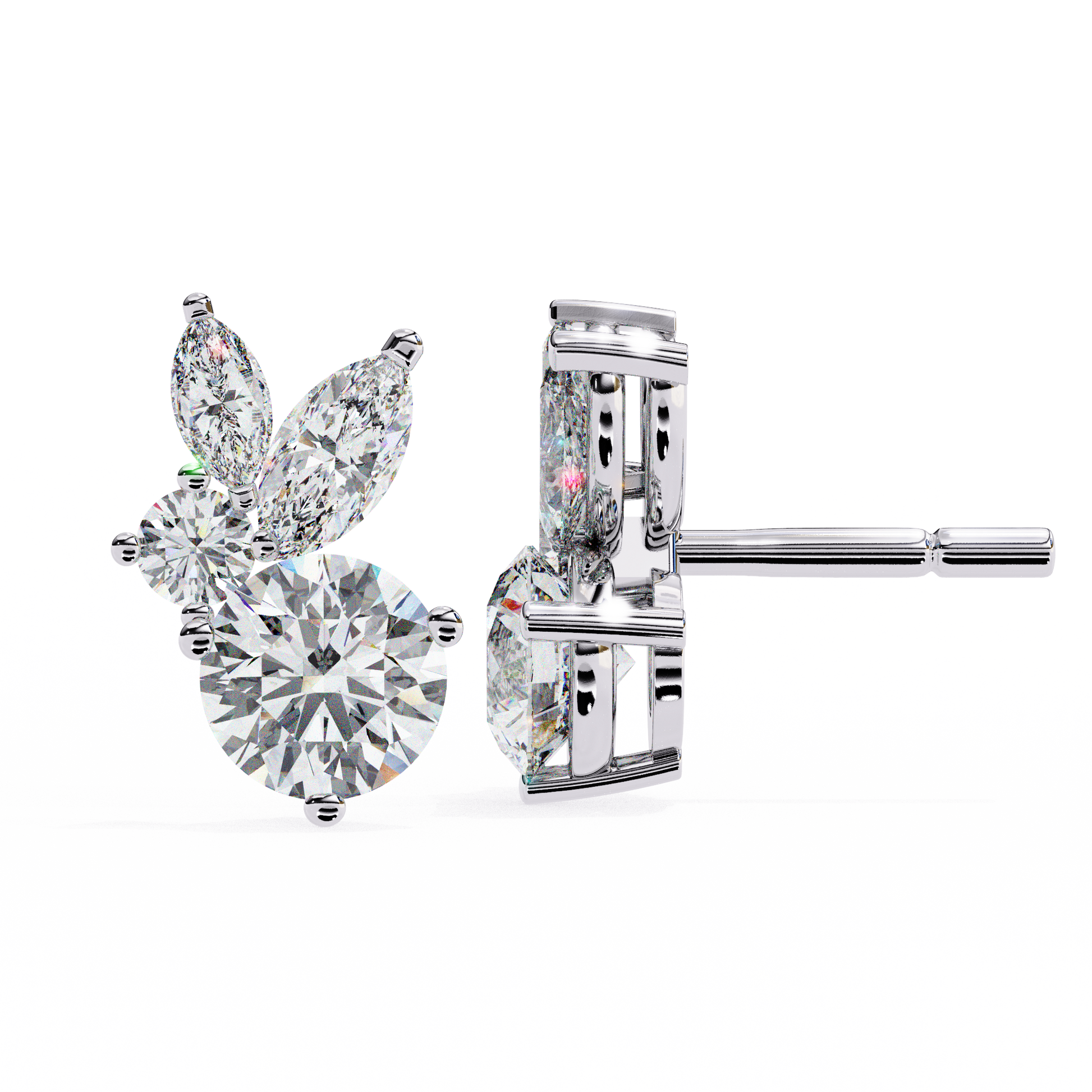 Diamond earrings on a white background