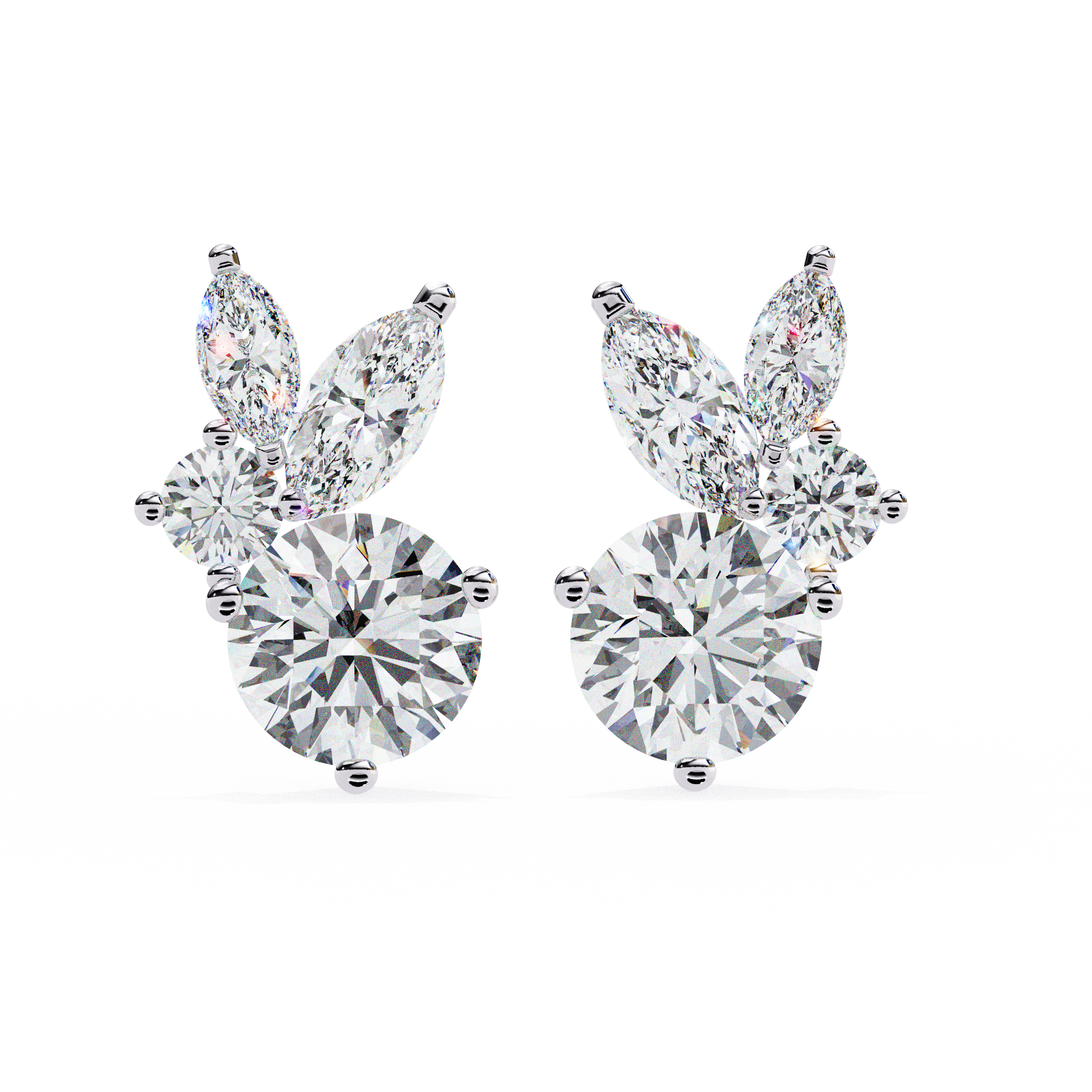 Pair of diamond earrings on a white background