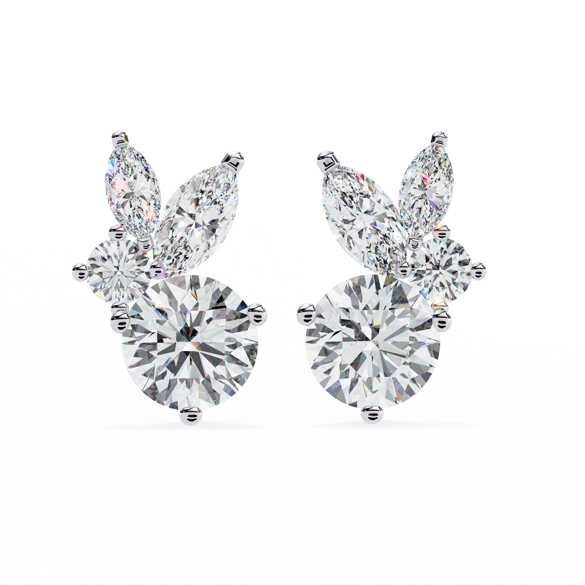 Pair of diamond earrings on a white background
