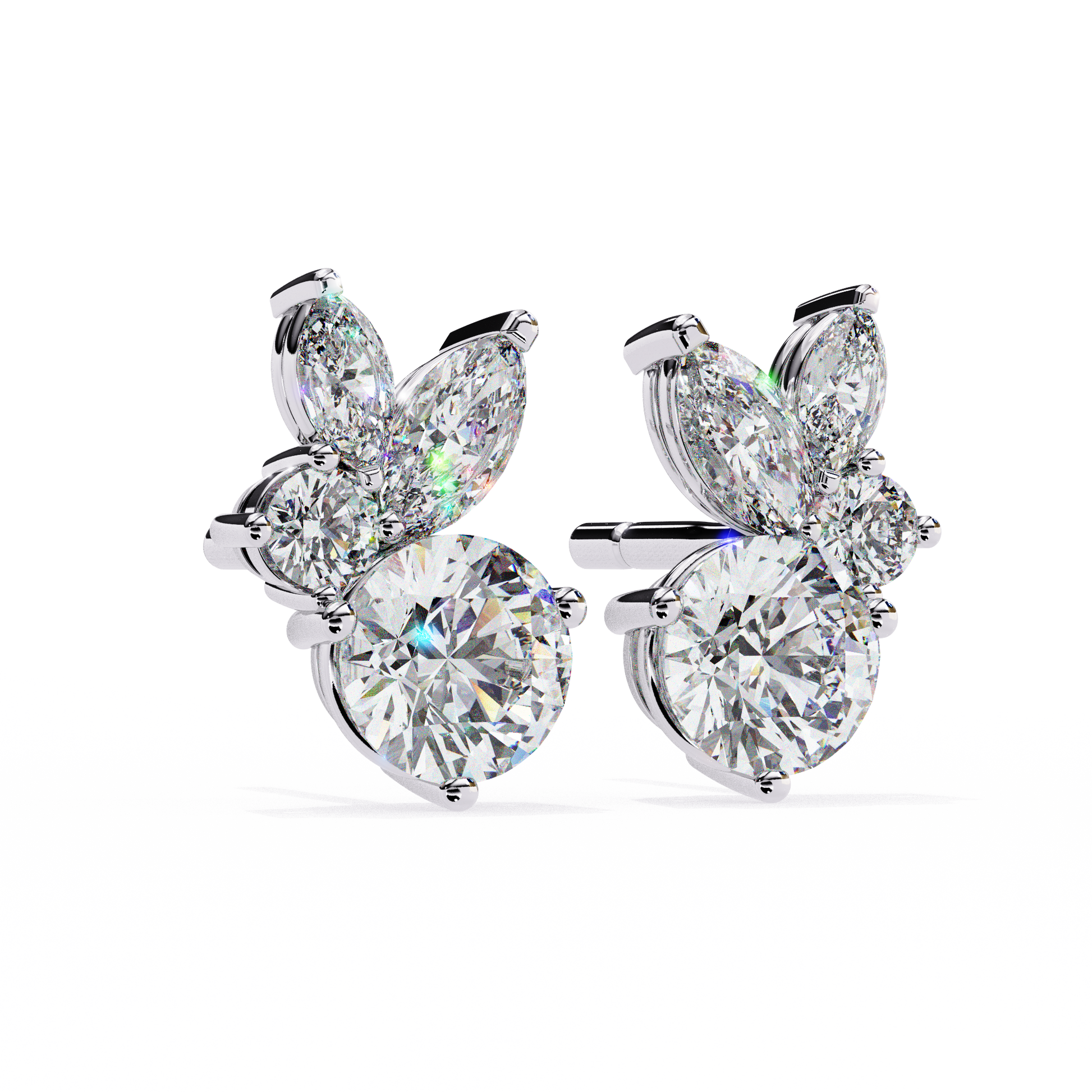 Butterfly-shaped diamond earrings on a white background