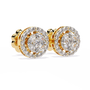 Pair of diamond earrings with gold accents on a white background