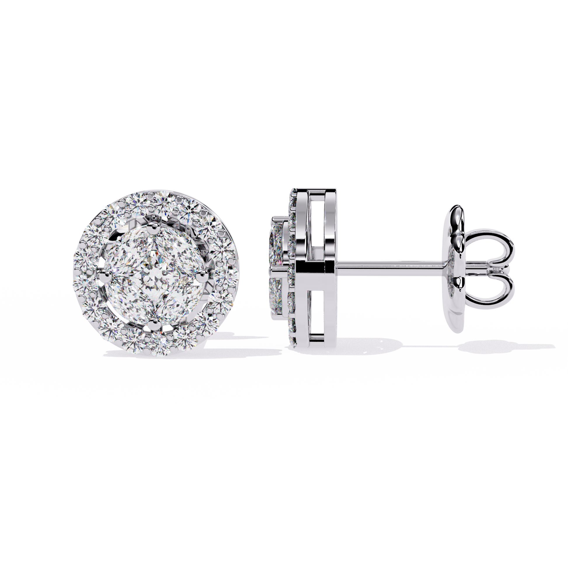 Diamond stud earrings on a white background