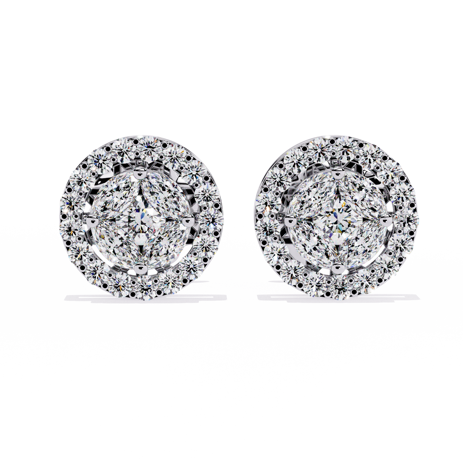 Pair of diamond earrings on a white background